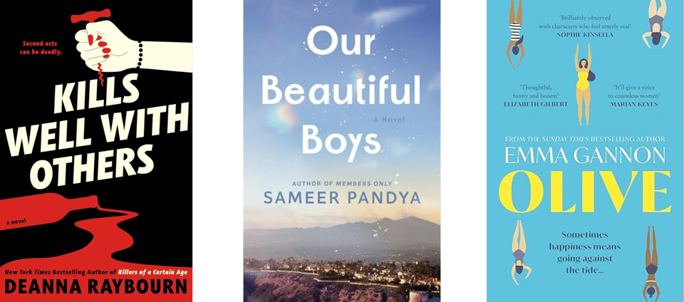book cover images for Kills Well With Others, Our Beautiful Boys, and Olive