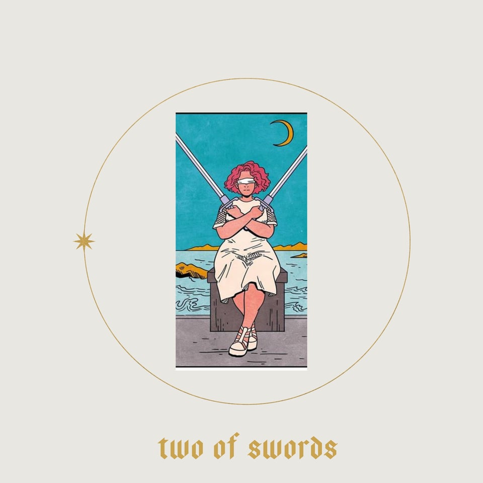 An image of the Two of Swords tarot card.