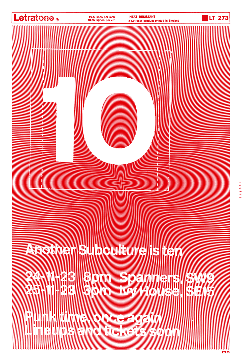 Another Subculture is ten; 24-11-23, 8pm, Spanners SW9; 25-11-23, 3pm, Ivy House, SE13