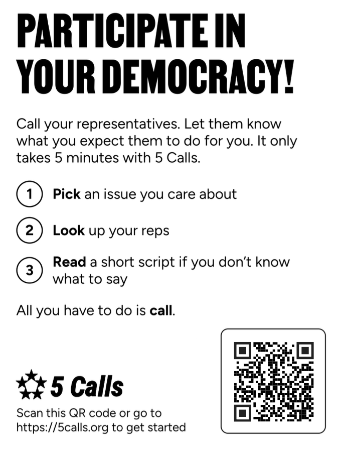 A printable handout that people can use to call their reps