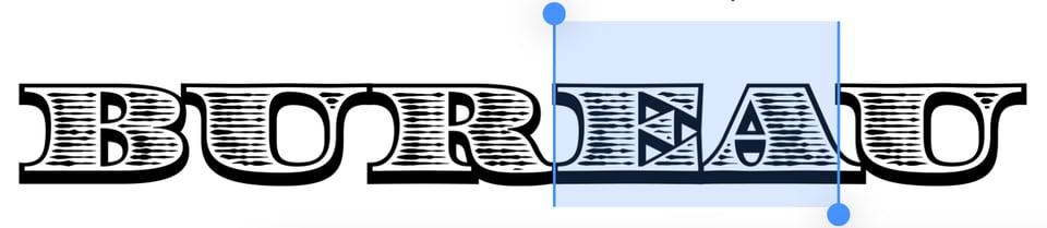 The word "BUREAU" in LTR Federal Bureau. The EA appear selected in the way iOS shows selected text.