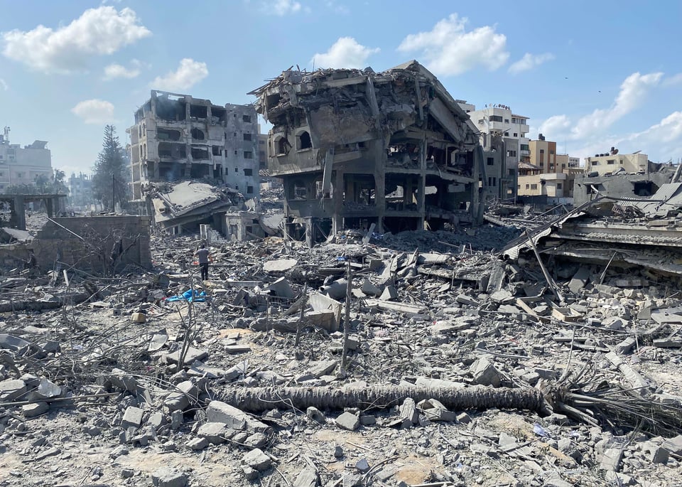 the rubble of buildings in Gaza