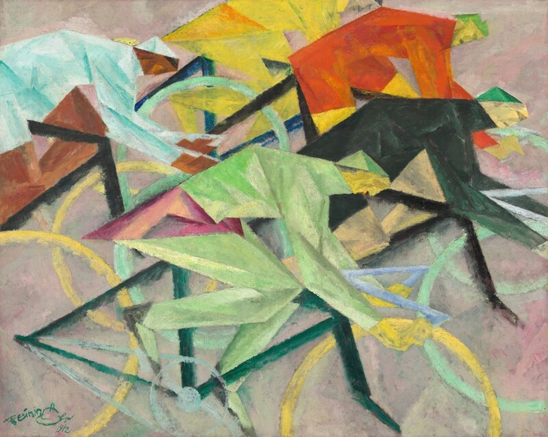 A painting by Lyonel Feininger, The Bicycle Race, 1912 (National Gallery of Art)