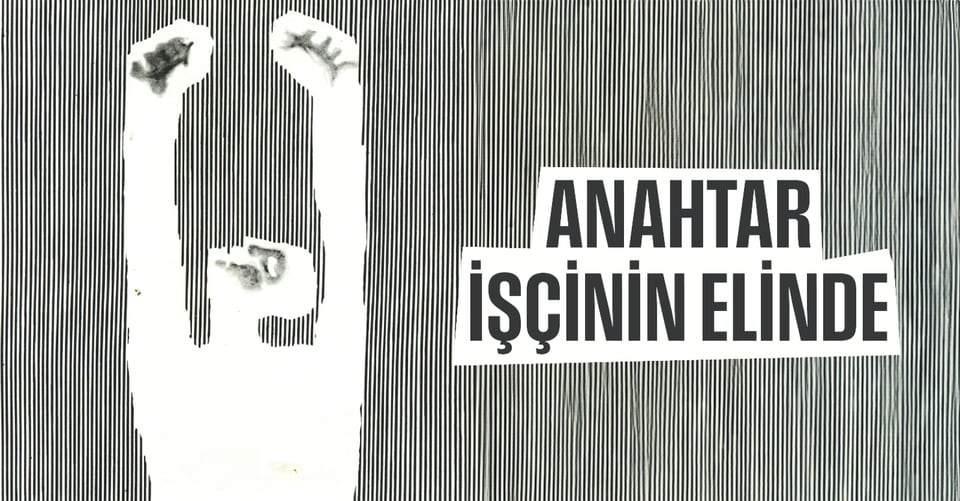 Elleri yukarıya uzanmış bir insan silüeti yanında yazının başlığı arka plan dikey siyah beyaz çizgili