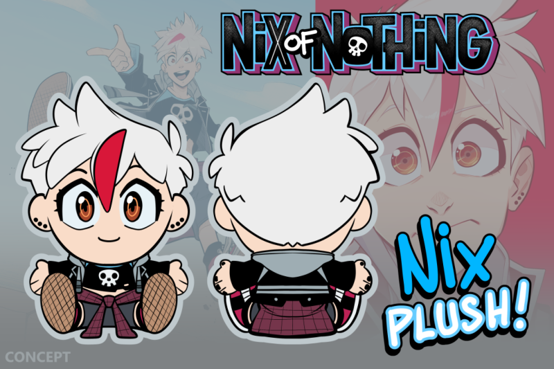 Concept art, back and front, of what the Nix plushie might look like.