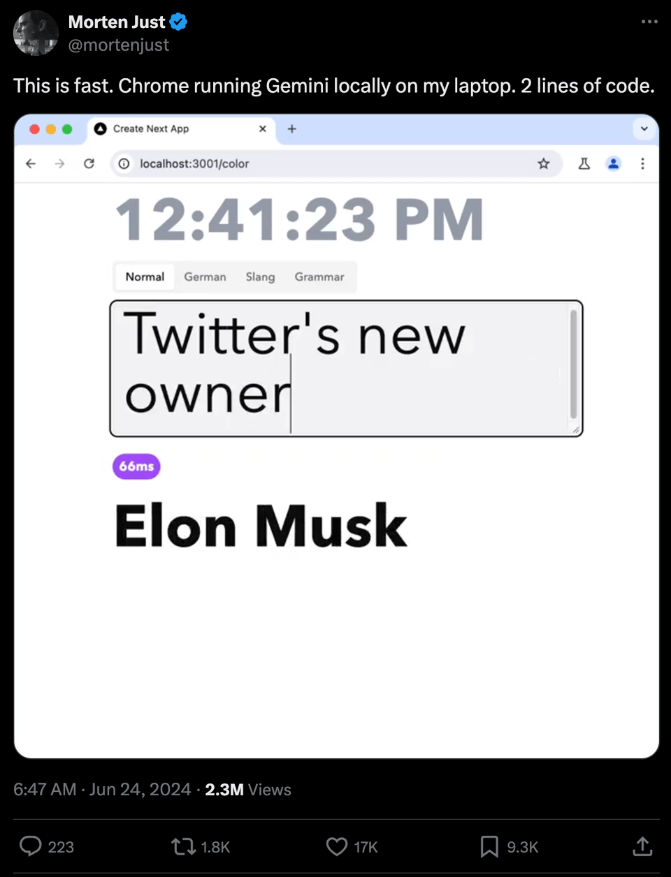 A screenshot from a Gemini Nano demo