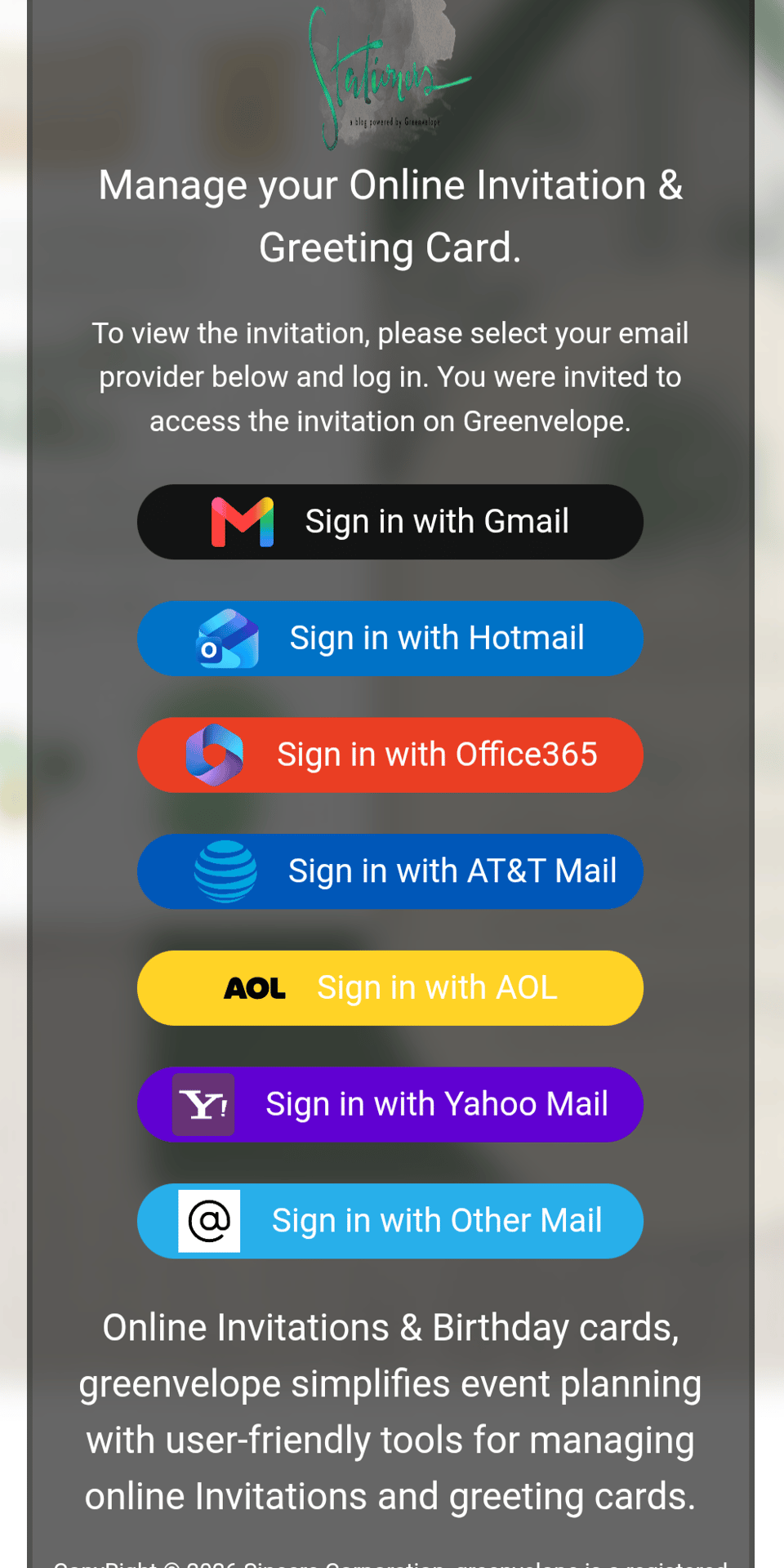 phishing email with options to log in via your email provider, options listed include Gmail, Hotmail, Office365, AT&T Mail, AOL, Yahoo Mail, and "Sign in with Other Mail"