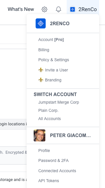 New account navigation menu