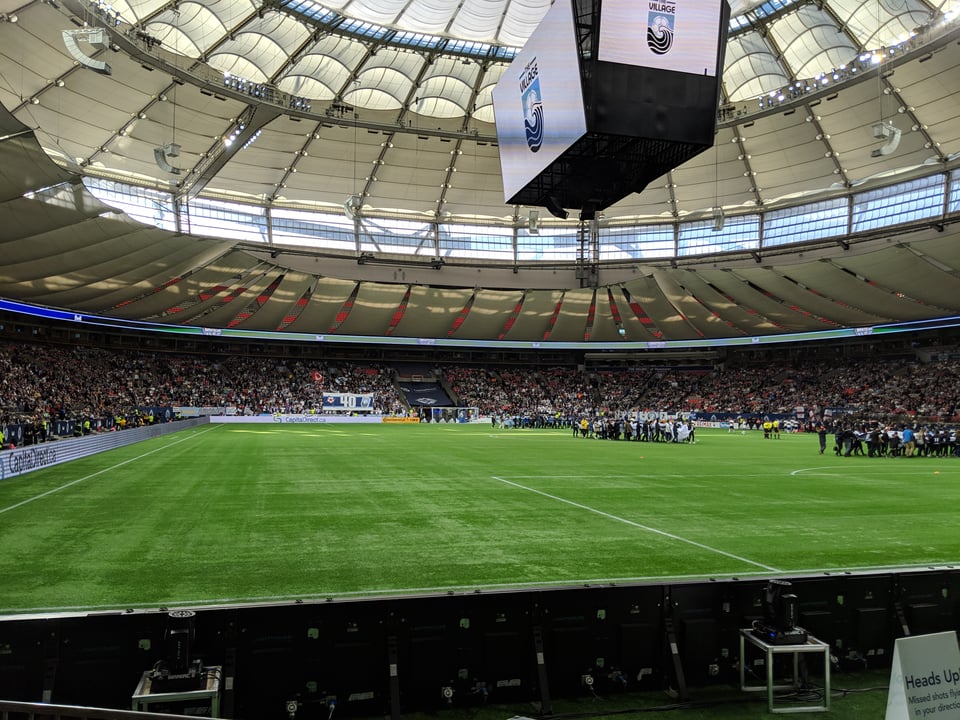 The view of a Whitecaps FC match from Section 231 in BC Place stadium.