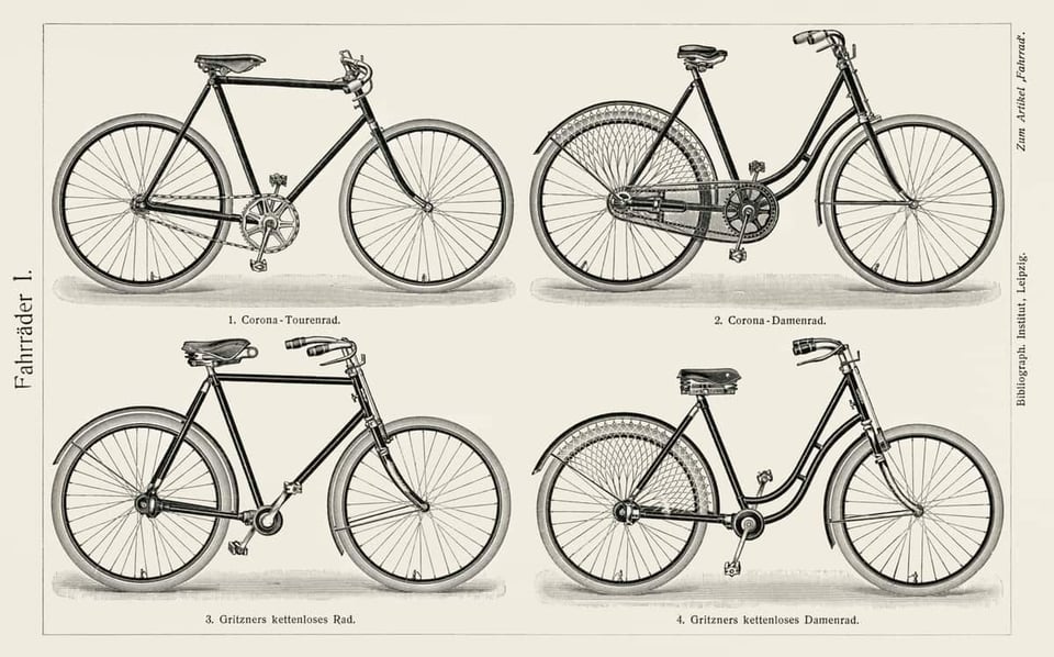 Diagram of four bicycles