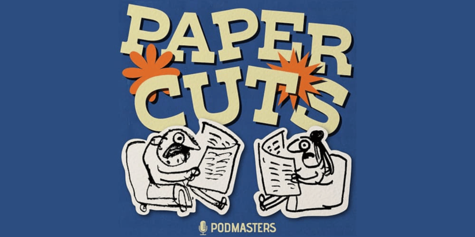 A rough doodle of two people reading the papers.