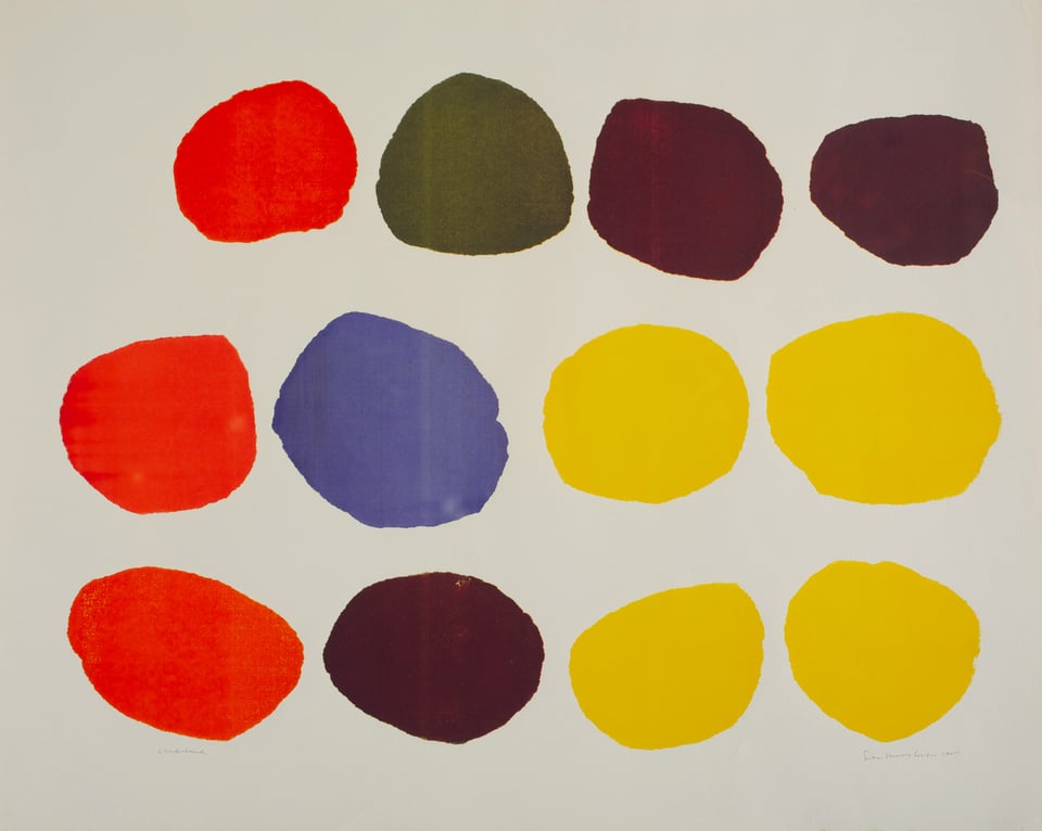 Brightly-colored, uneven circles line up in uneven rows.