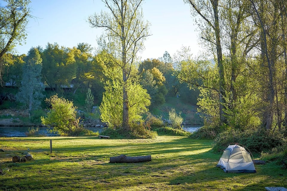 Camping along the South Fork of the American River at Camp Lotus