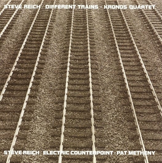 A brown-tinted photo of railroad tracks. There are five of them, each right next to each other, and arranged vertically from the top of the frame to the bottom. The idea is also to suggest the frets of a guitar, as half the album is about trains and the other half is a composition just for guitar.