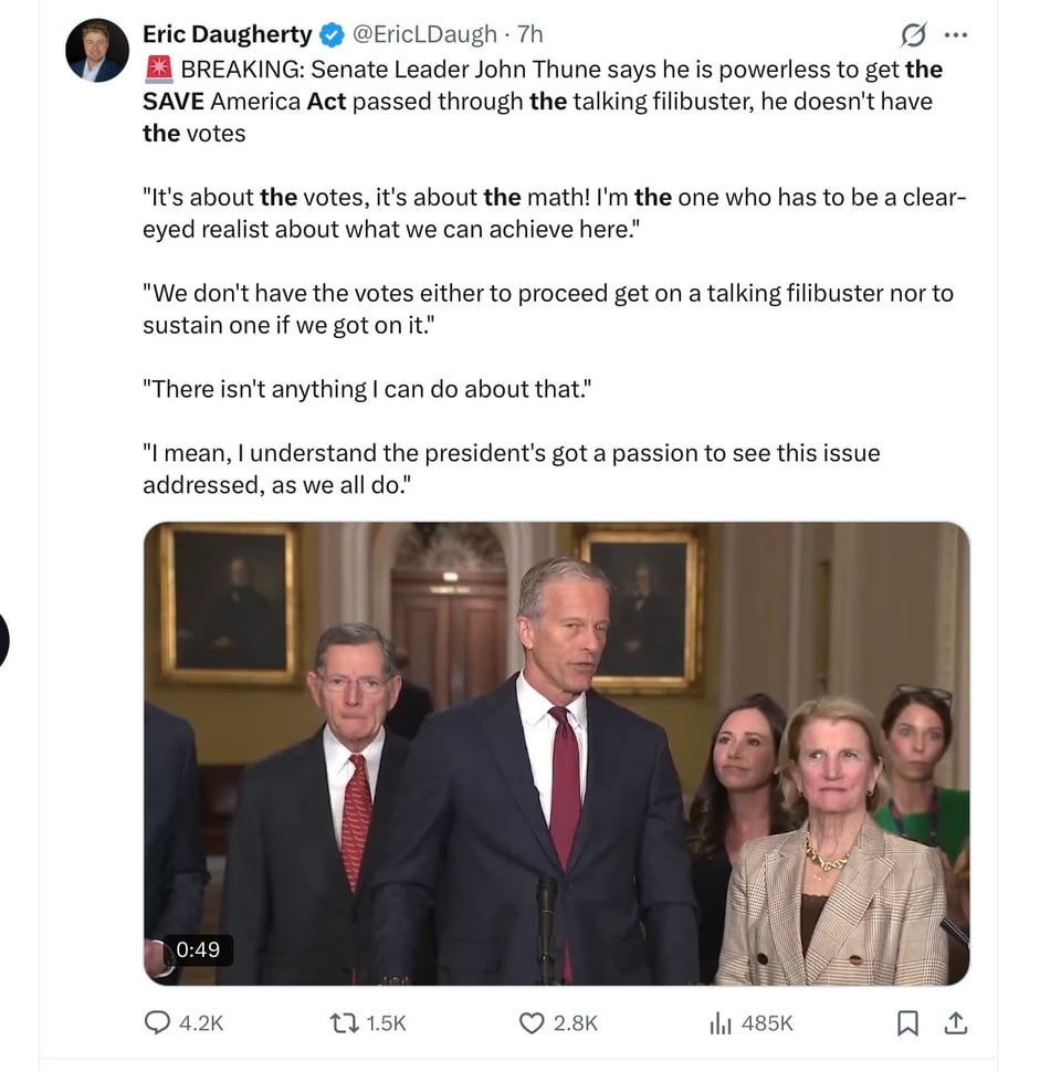 Jihn Thune can’t get Save passed.