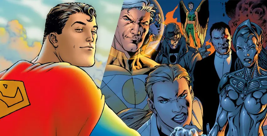 Frank Quitely's Superman on the left, Bryan Hitch's Authority on the right