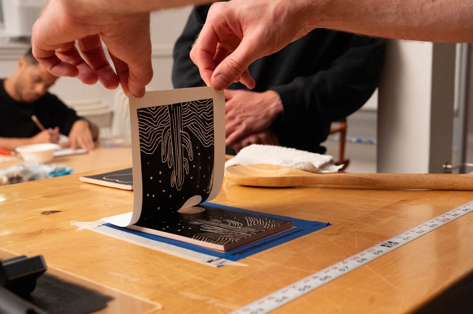 A print of a landscape.