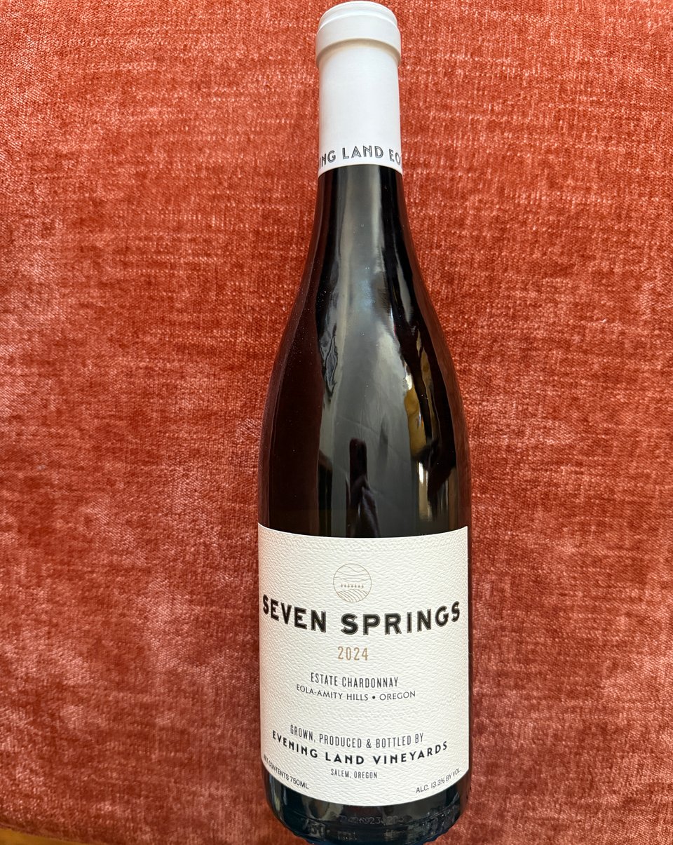 bottle of Evening Land Seven Springs 2024 Estate Chardonnay from Salem, Oregon