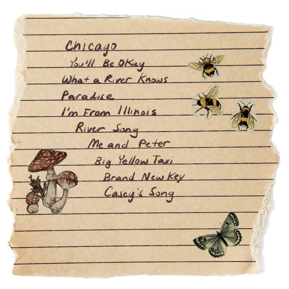casey rivers set list for levitate on july 19 includes Chicago, You'll Be Okay, What a River Knows, Paradise, I'm From Illinois, River Song, Me and Peter, Big Yellow Taxi, Brand New Key, Casey's Song