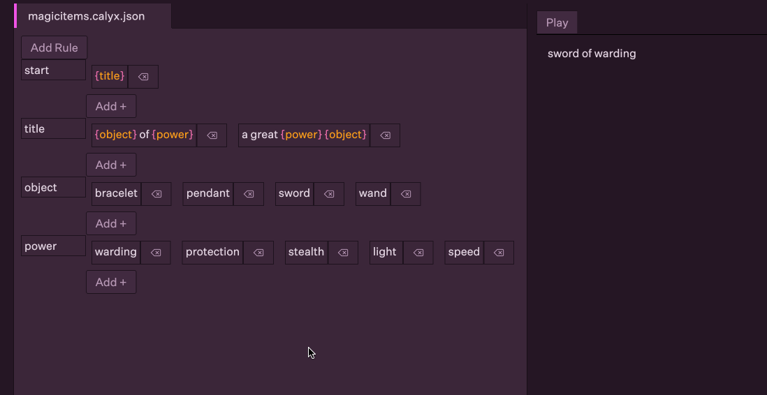 Screenshot showing a grammar being edited and tested