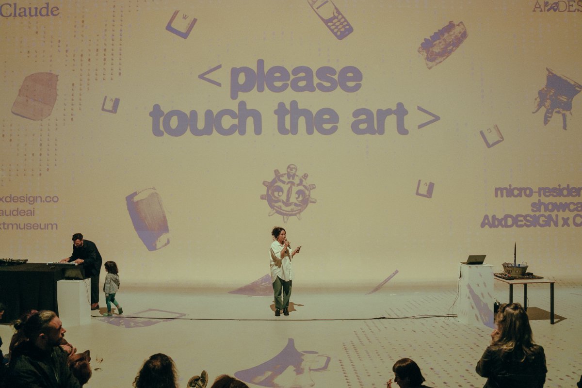 Visitors playing with prototypes at Nxt Museum during <please touch the art> opening night