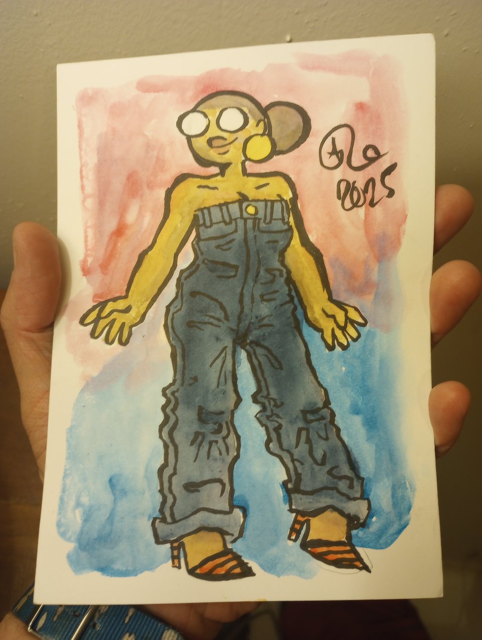 Val in high-waisted pants