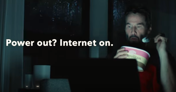 Canadian actor Keanu Reeves plugs Internet provider Rogers Xfinity in this screencap from YouTube.