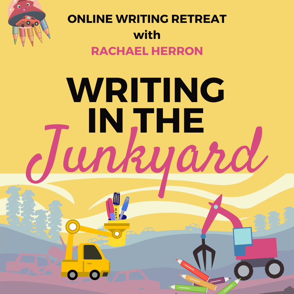 Writing in the Junkyard image of cranes lifting pencils and a cute pencil UFO lifting off