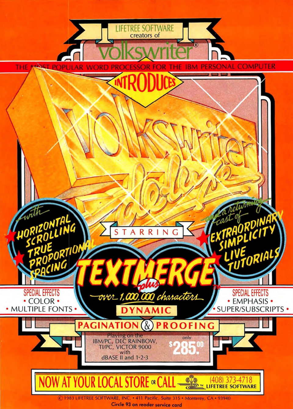 An extremely crowded, brightly colored, and confusing ad with a dozen different fonts, sizes, alignments, and hues.