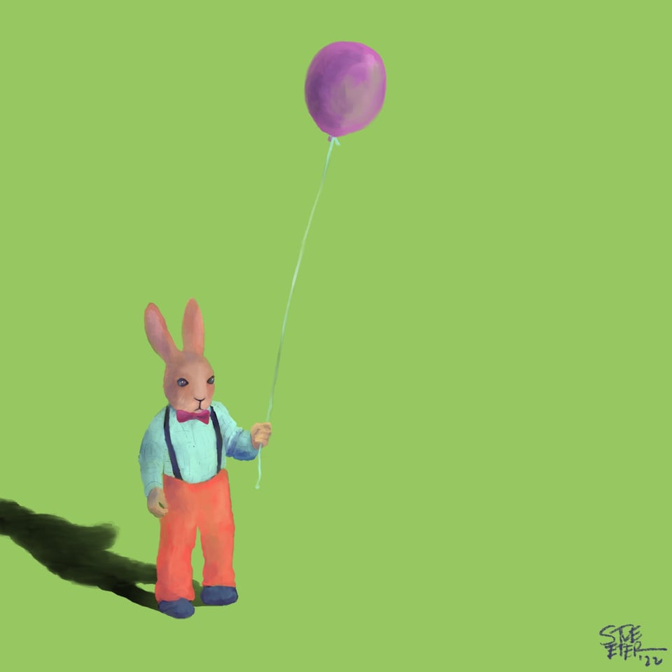Illustration of a young bunny with a balloon
