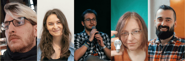 A collage featuring five guests from the animation and games industries joining BLON Festival.
