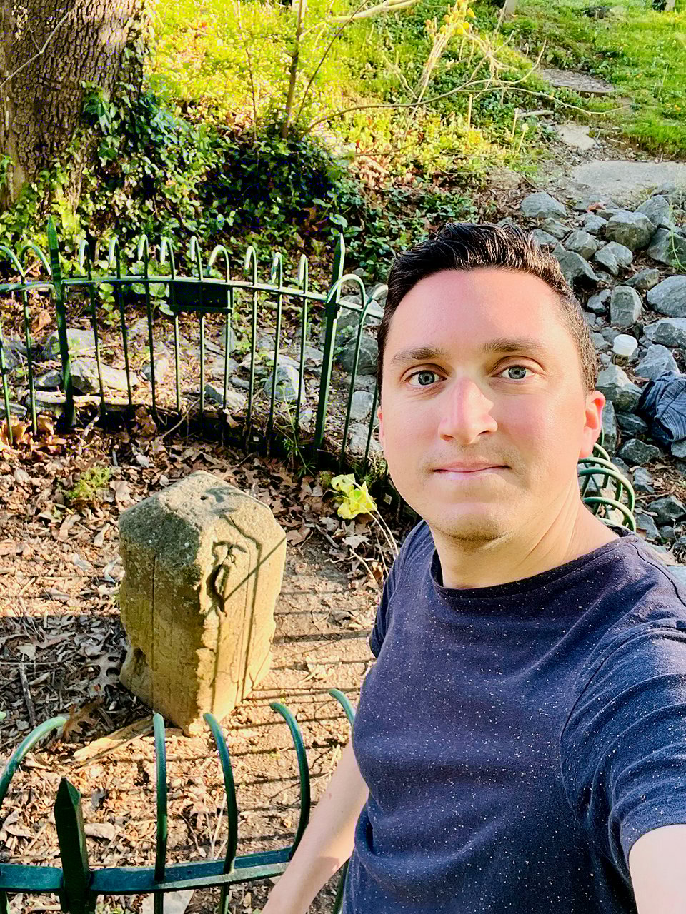 The author in front of a boundary marker