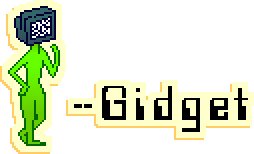 a pixel sticker drawing of Gidget pacing thougthfully, with her signature.