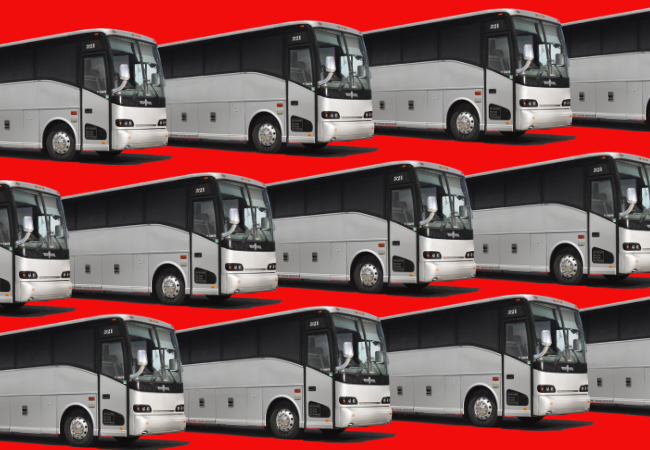 A collage of buses