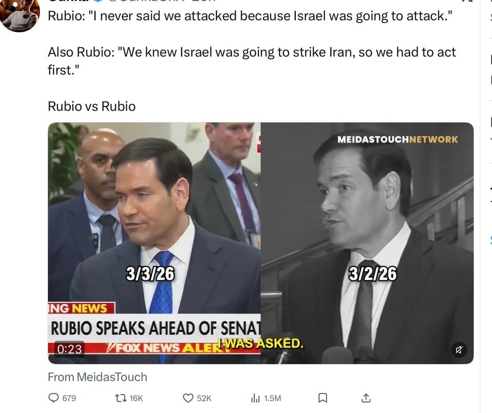 Marco Rubio gives one reason<br/>why Trump went to war