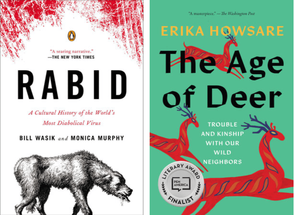 Book covers for "Rabid" and "The Age of Deer"