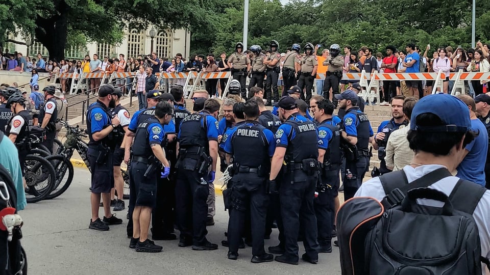 Austin and State Police gathered on the UT Campus