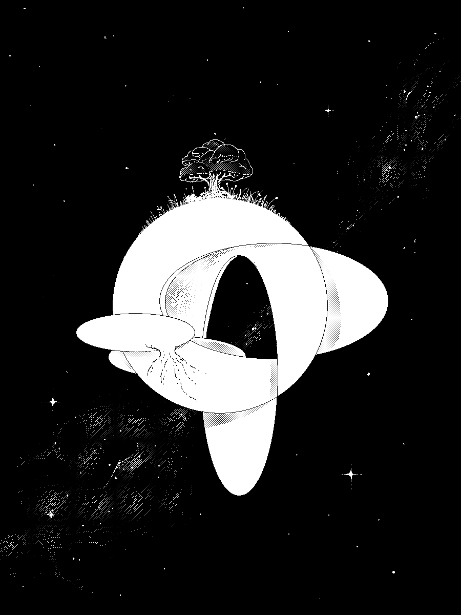 A spherical structure in space with a tree