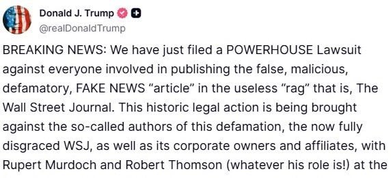 Trump announces his crazy lawsuit against the Wall Street Journal