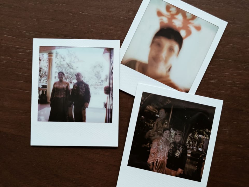 3 polaroid photographs of a chinese wedding