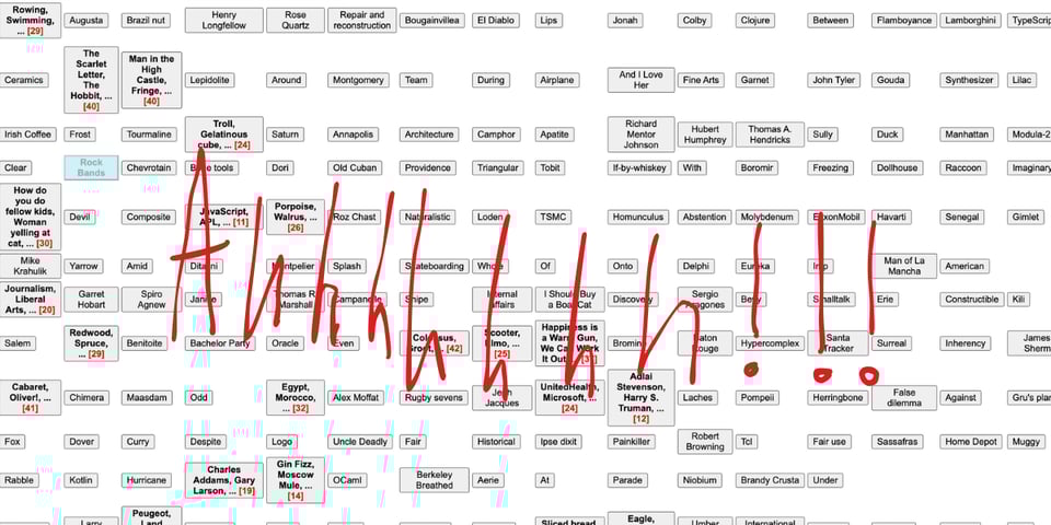 A word grid with Ahhhhhhhhhhhh!!! written across it in red lettering.