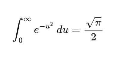 rendered LaTeX equation: "integral from zero to infinity of the Guassian equals root pi over two"
