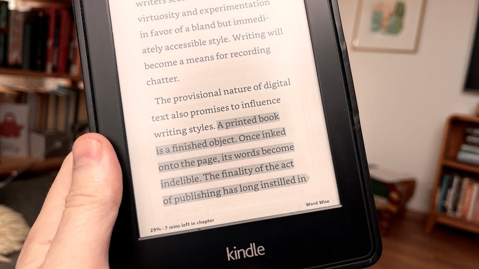 Markert setning i en bok på Kindle