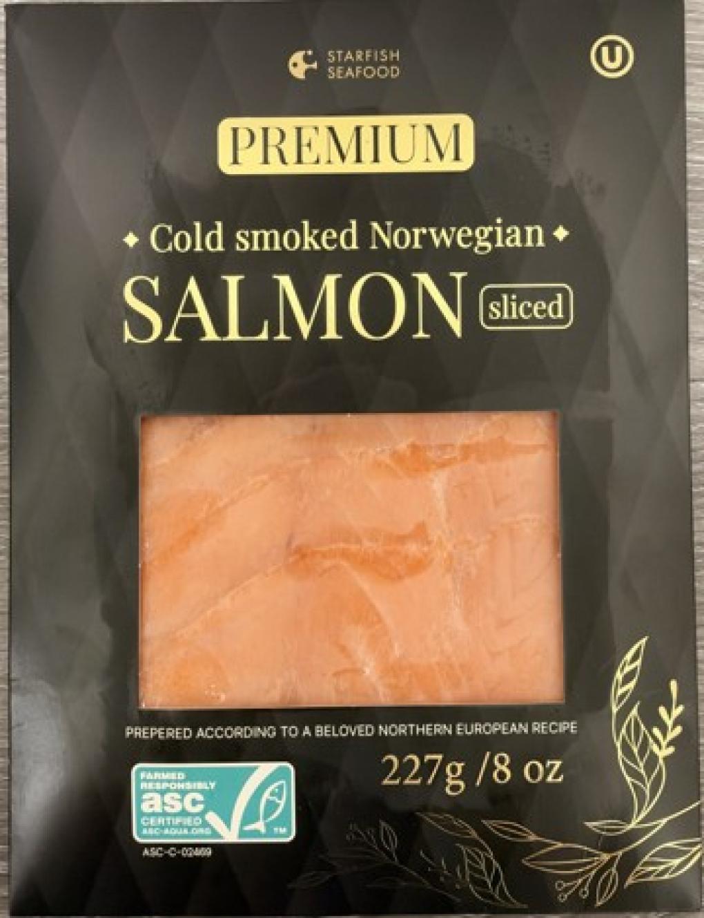 Photo of front label panel of Starfish Seafood Cold Smoked Norwegian Salmon Sliced , 8 oz.