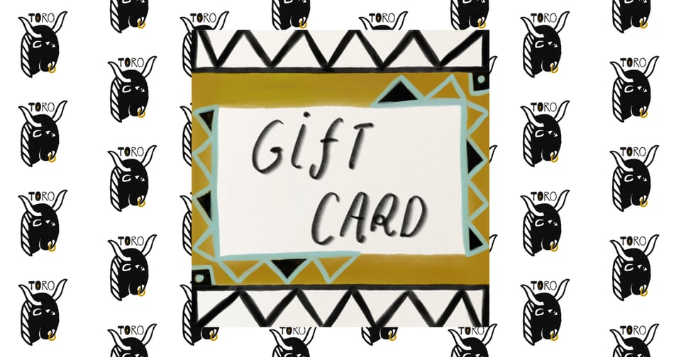 gold, black, white, and mint green design with hand written "gift card"