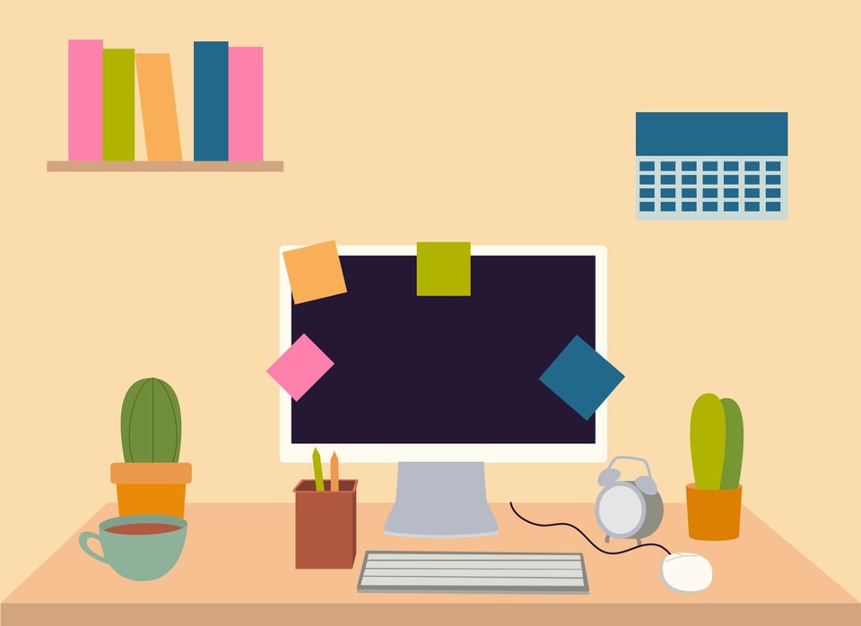 illustration of computer sitting on desk