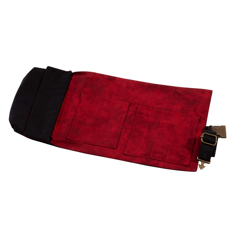 Luxurious, fully-accessorized game roll made with genuine oilskin exterior. Versatile, compact hobby wrap; can hold more than 100 polyhedral dice, plus up to 10 pens and pencils, as well as index cards or a small notepad.