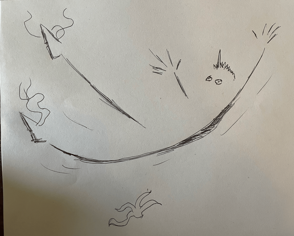 A minimal sketch of a man slipping on a banana peel