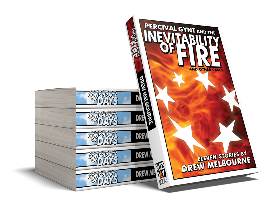 INEVITABILITY OF FIRE paperback leaning against a stack of CONSPIRACY OF DAYS paperbacks.