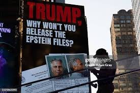 A billboard in Times Square this week calls for the release of the Epstein files.